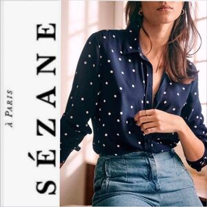 Sezane Ann Polka Dot Silk Blouse Shirt (36 US 4)